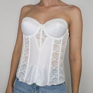 Dominique White Satin & Lace Torsolette Bustier Corset Bra Top